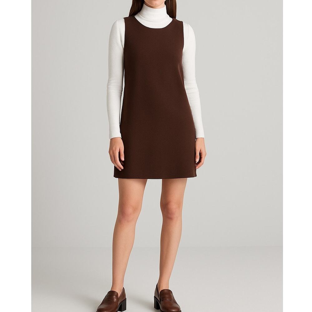 Vintage Wool Chocolate Brown Shift Dress 8 Academia Preppy Heritage School Girl